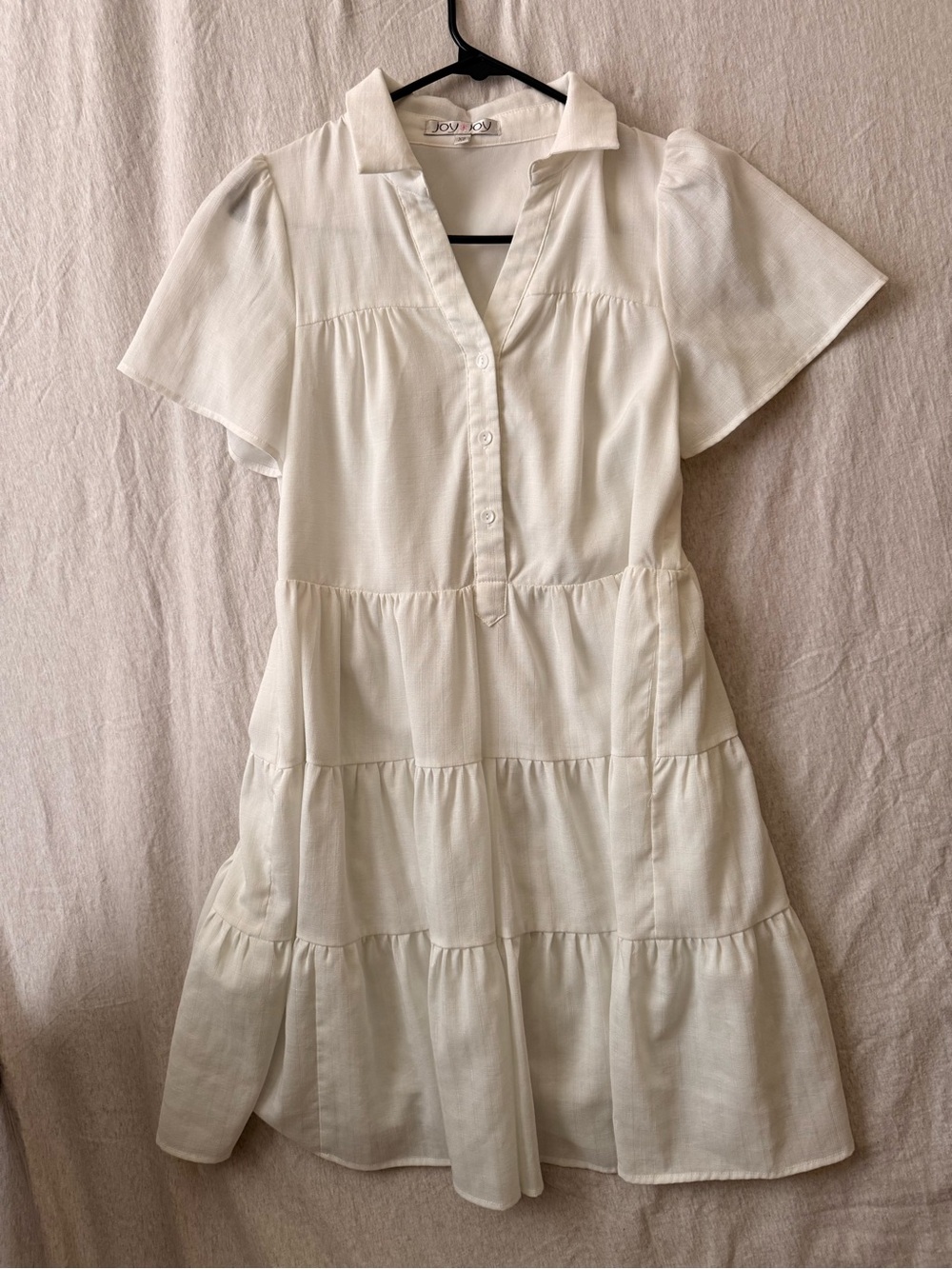JOY JOY White Tiered Button-Front Summer Dress